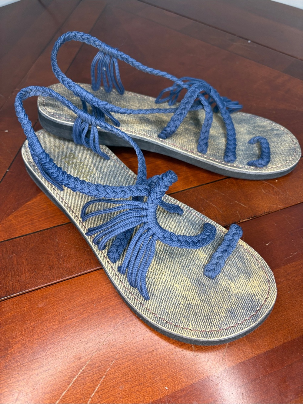 Plaka Womens 9 Blue Braided Rope Sandals Boho Beach Travel Comfort Shoes